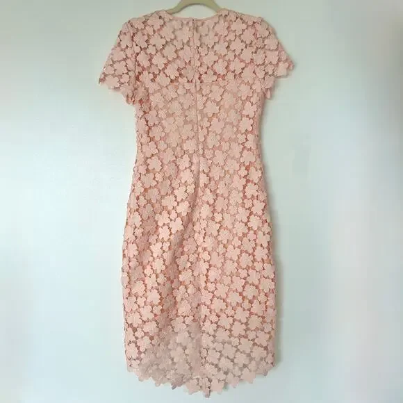 Shoshanna Marcella Lace Dress Blush Pink Anthropologie Floral Midi Size 4 - Picture 6 of 16